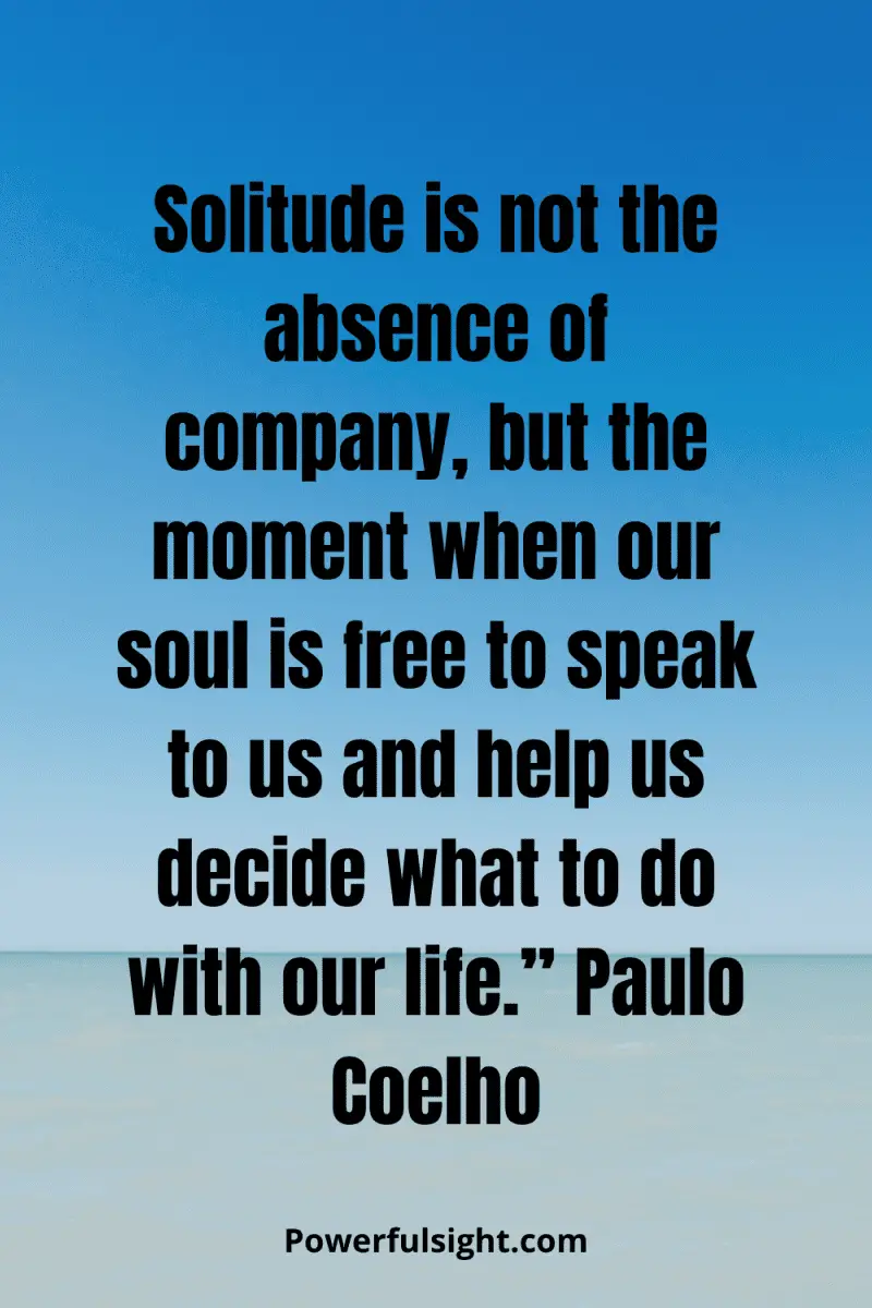 "Solitude is not the absence of company, but the moment when our soul is free to speak to us and help us decide what to do with our life.” Paulo Coelho from powerfulsight.com