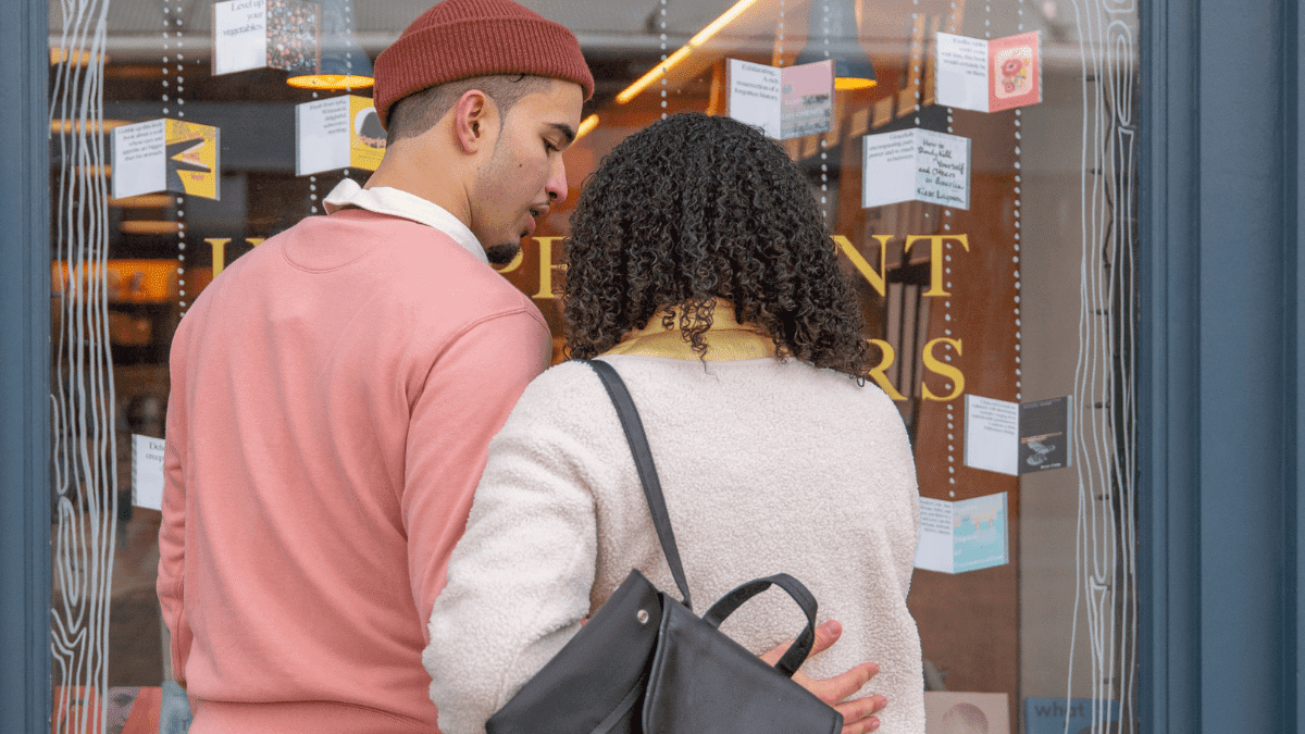 Boyfriend and girlfriend in a bookstore