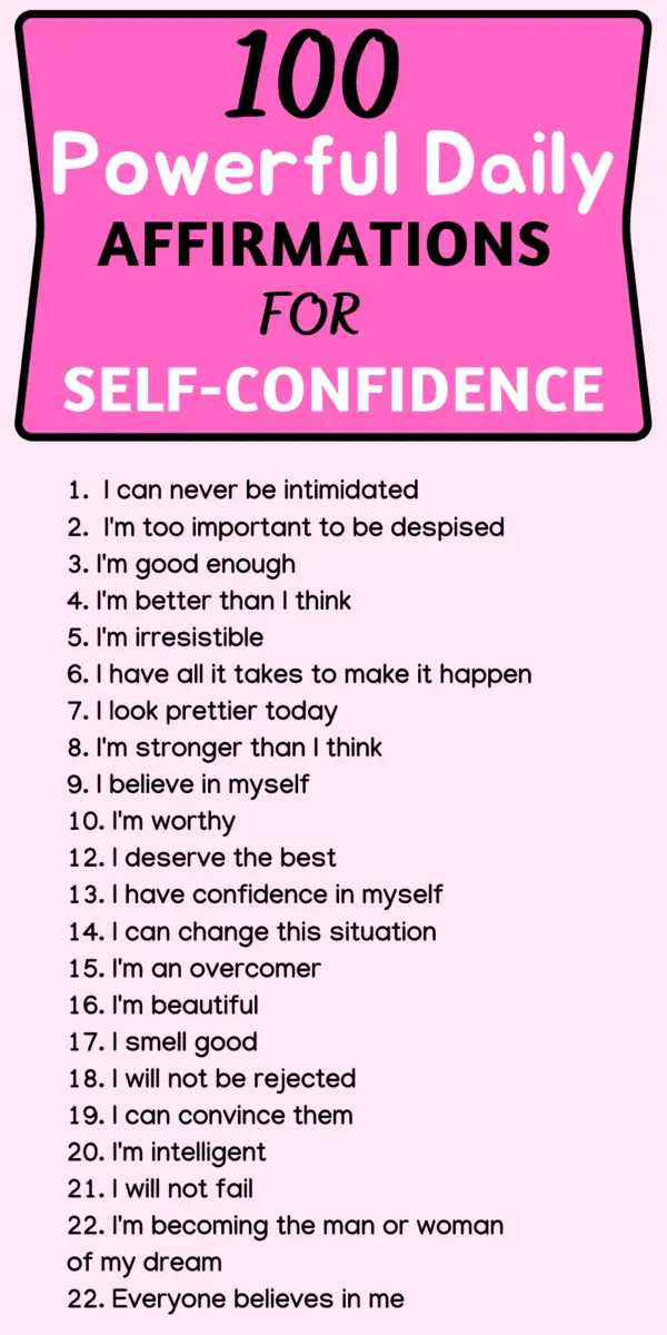 100 Powerful daily affirmations for self confidence
