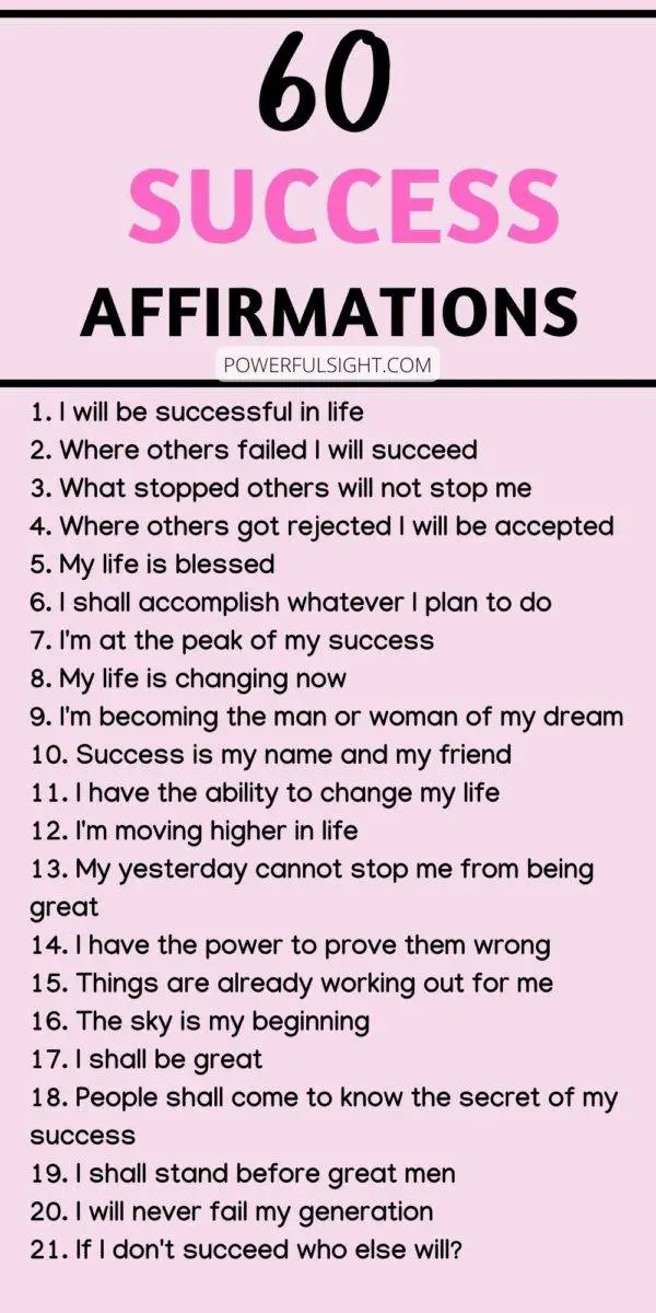 60 Positive Affirmations for success