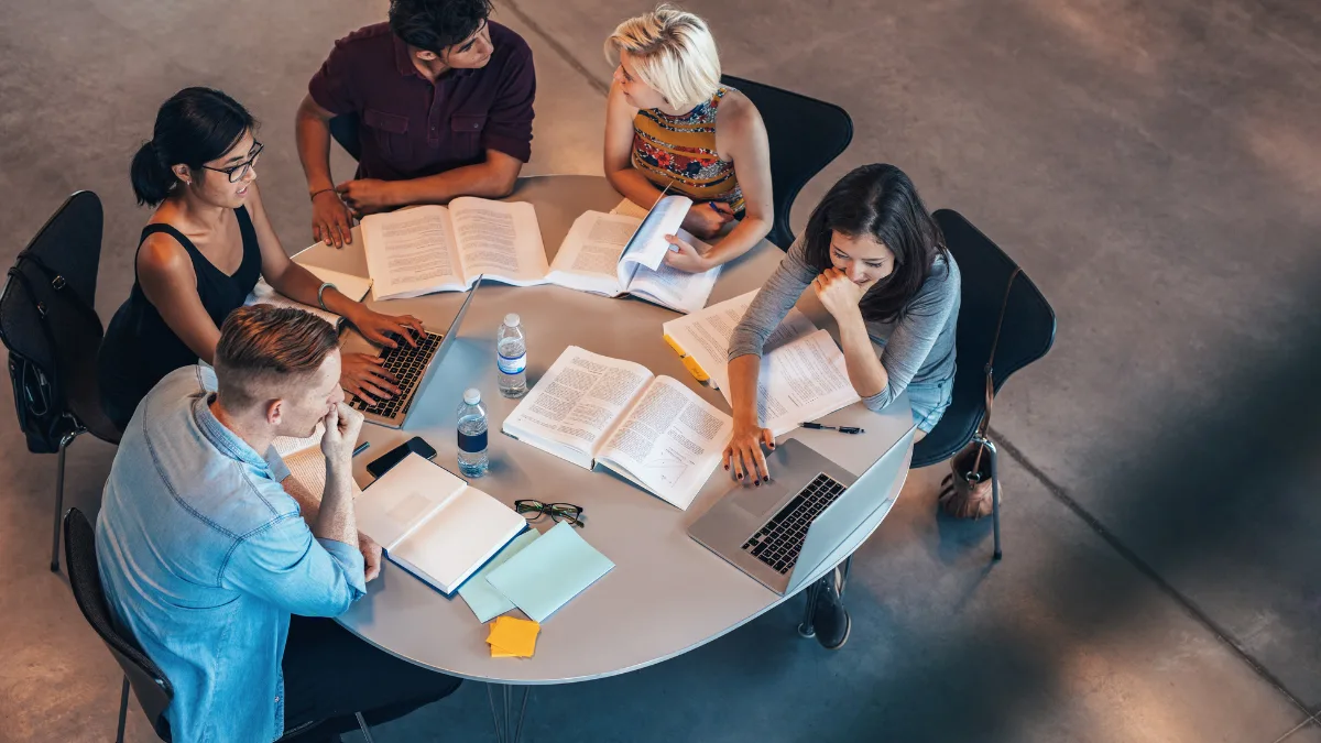 People studying in groups