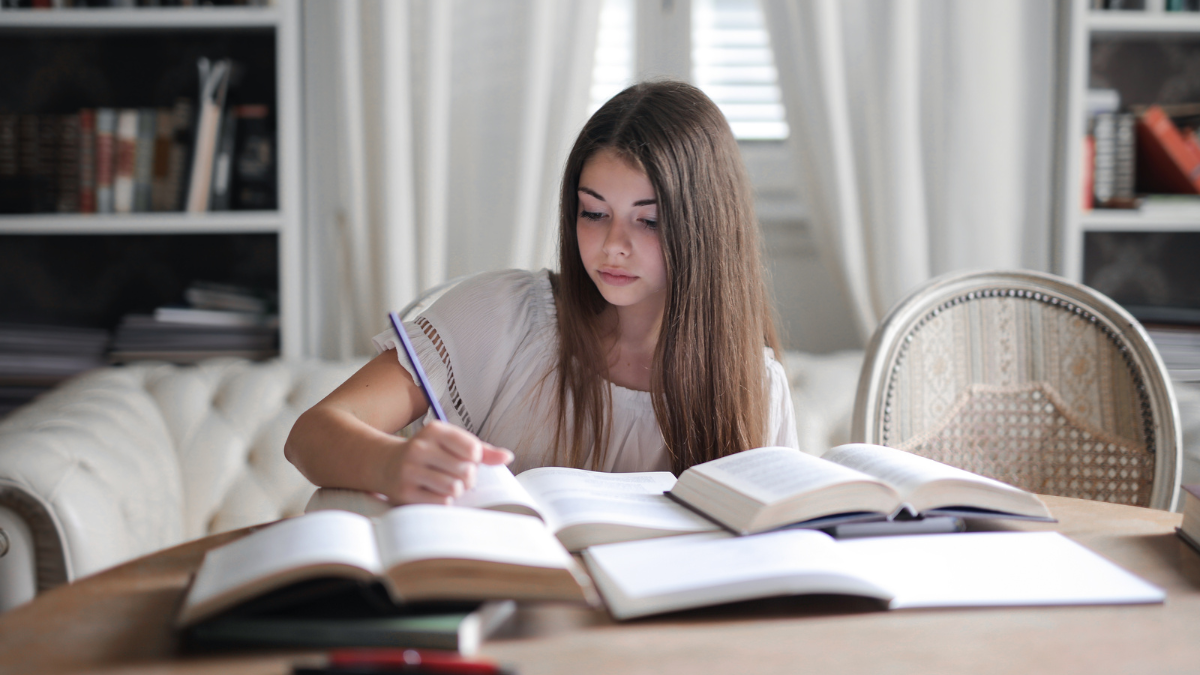 a girl studying in the morning