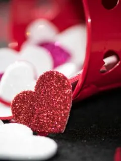 heart decors poured on red bucket