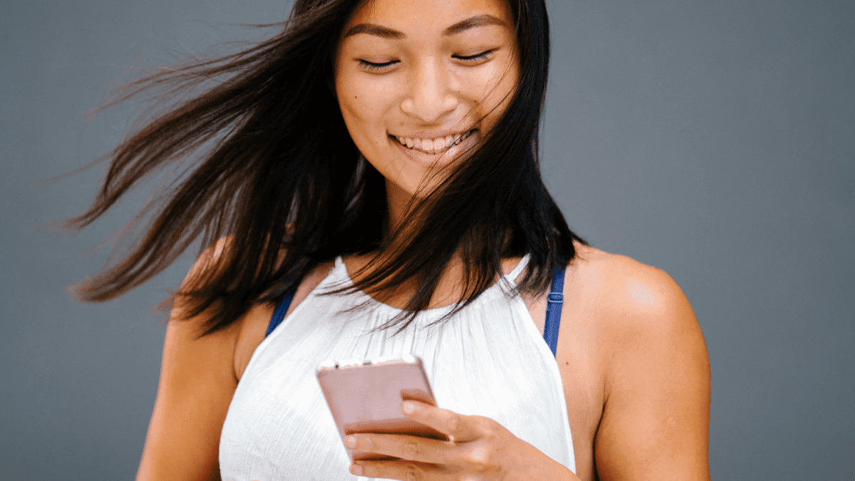 A girl chatting and smiling
