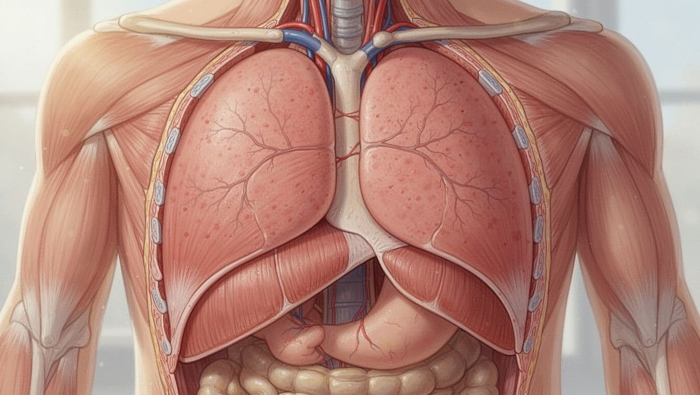 A stylized medical diagram showing the muscle structure of the human diaphragm at rest.