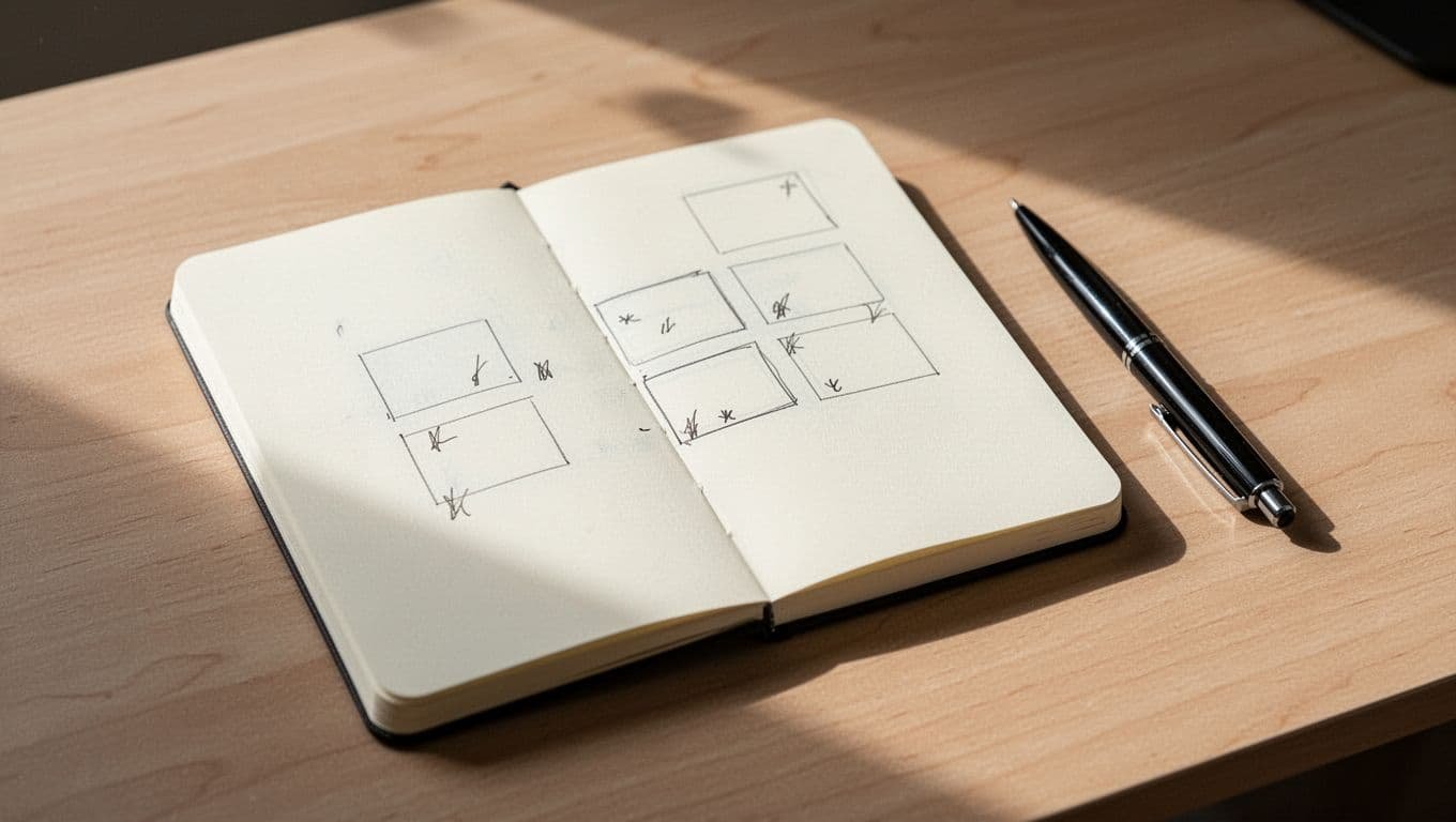 An open habit tracker with checkmarks and a black pen on a wooden desk.