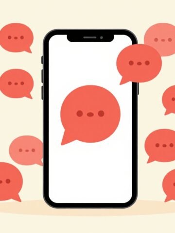 A smartphone surrounded by red warning flags and dotted speech bubbles.